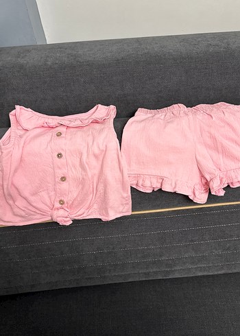 1,5 Yaş Beden pembe Renk Pembe Kolsuz Bebek Kız Takımı