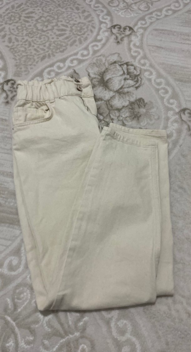 Düğmeli Bej Keten Kadın Pantolon - Görsel 2