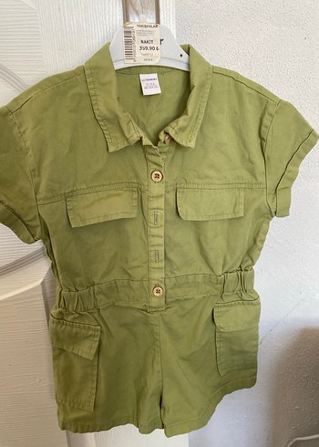 Kız Çocuk Khaki Kısa Kollu Düğmeli Tulum