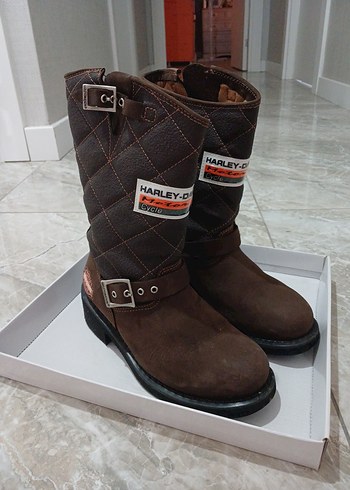Harley Davidson Kahverengi Süet Biker Bot - Görsel 3