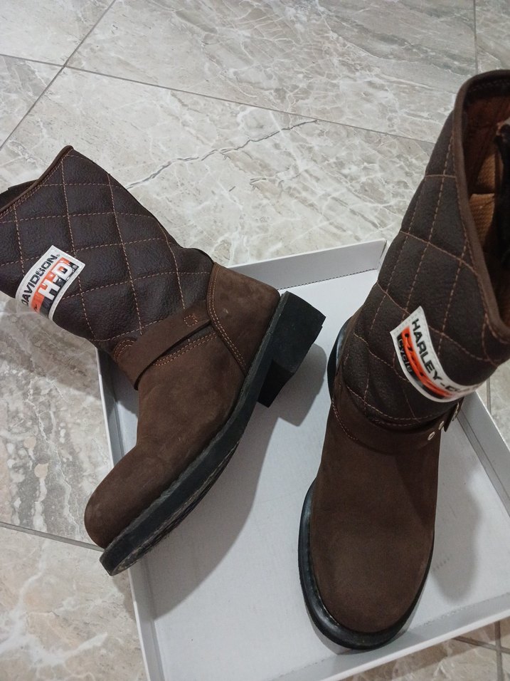Harley Davidson Kahverengi Süet Biker Bot - Görsel 5