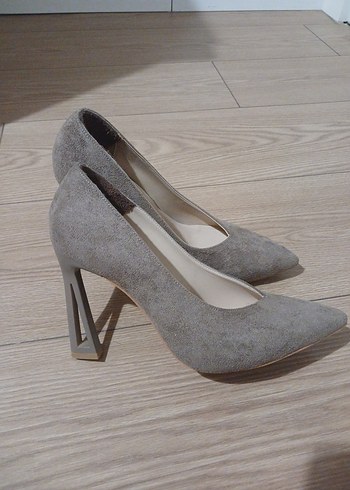 Bej Süet İnce Topuklu Kadın Stiletto - Görsel 5