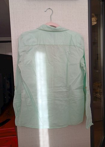 Su Yeşili Pamuklu Düğmeli Kadın Gömlek - Görsel 5