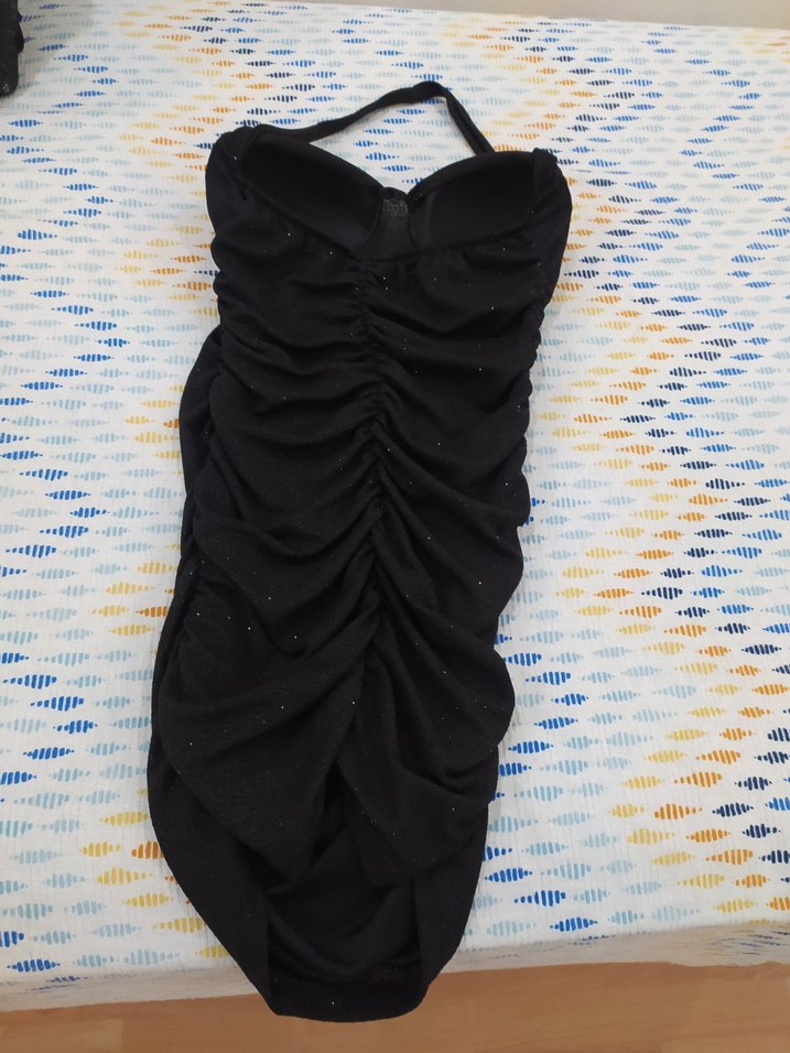 Siyah Drapeli Strappy Midi Kadın Elbise - Görsel 3