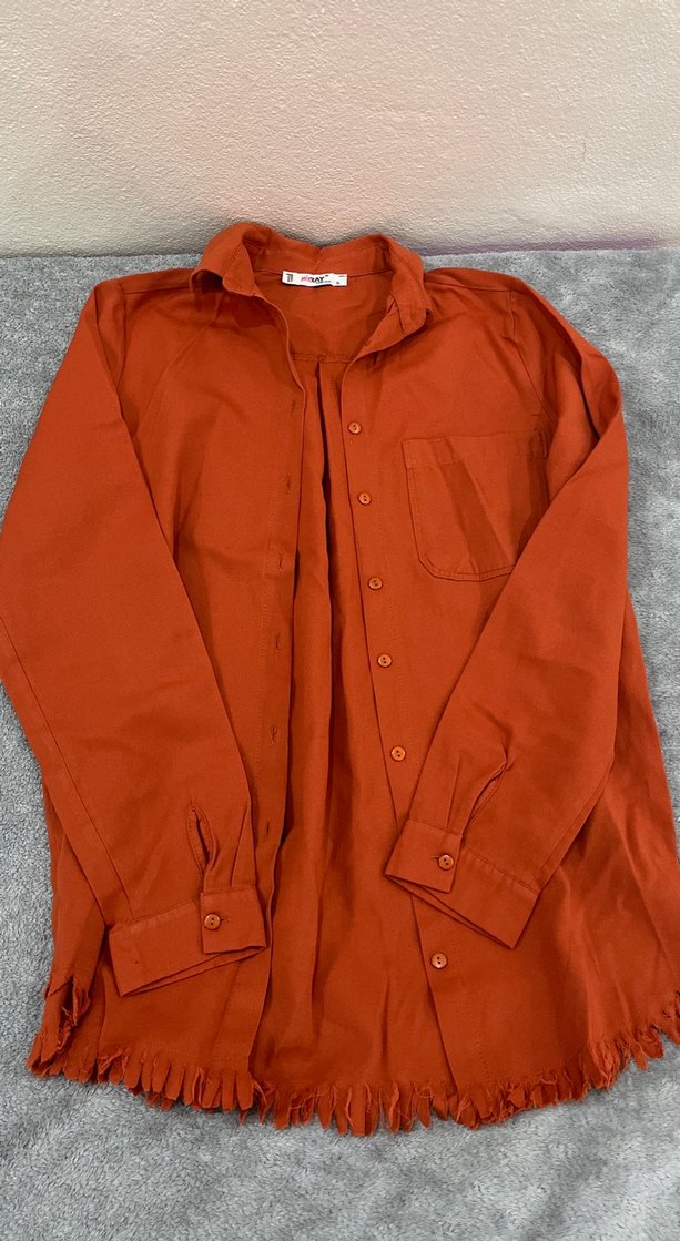 Düğmeli Kahverengi Keten Kadın Gömlek - Görsel 4