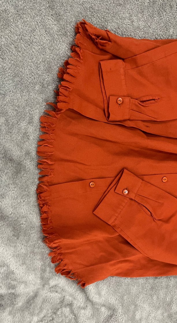 Düğmeli Kahverengi Keten Kadın Gömlek - Görsel 2