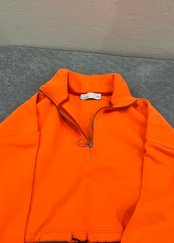 Turuncu Fermuarlı Yarım Boğazlı Sweatshirt - Görsel 2