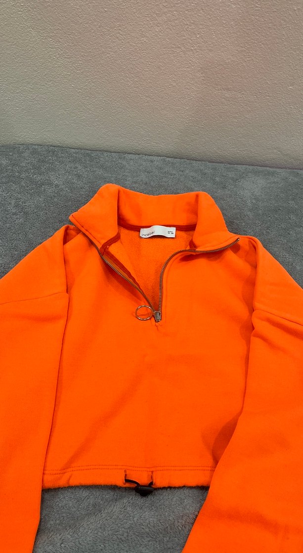 Turuncu Fermuarlı Yarım Boğazlı Sweatshirt - Görsel 2