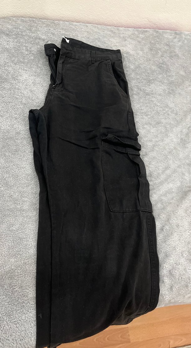 Siyah Keten Rahat Kesim Kadın Pantolon - Görsel 2