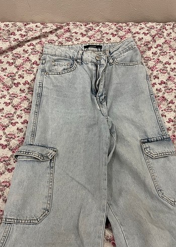 Gri Batik Desenli Düğmeli Midi Kadın Kot Pantolon - Görsel 3