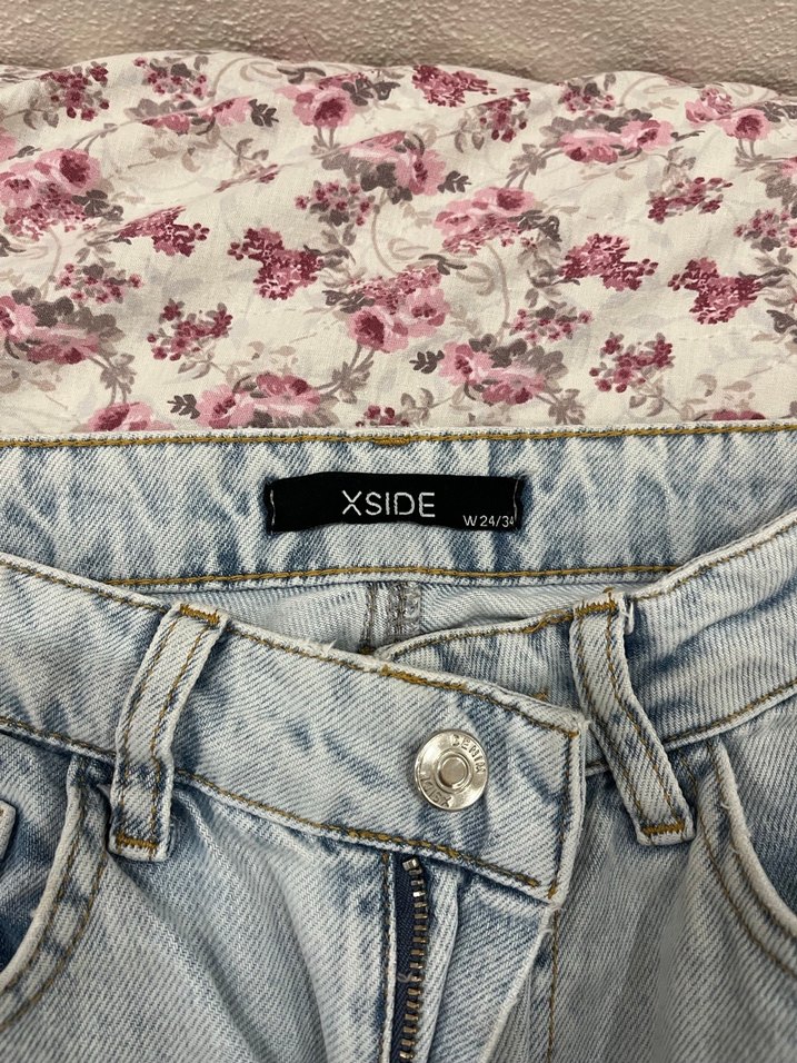 Gri Batik Desenli Düğmeli Midi Kadın Kot Pantolon - Görsel 4