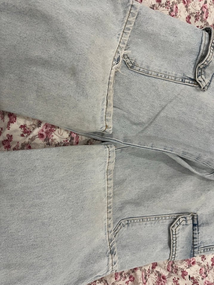 Gri Batik Desenli Düğmeli Midi Kadın Kot Pantolon - Görsel 5