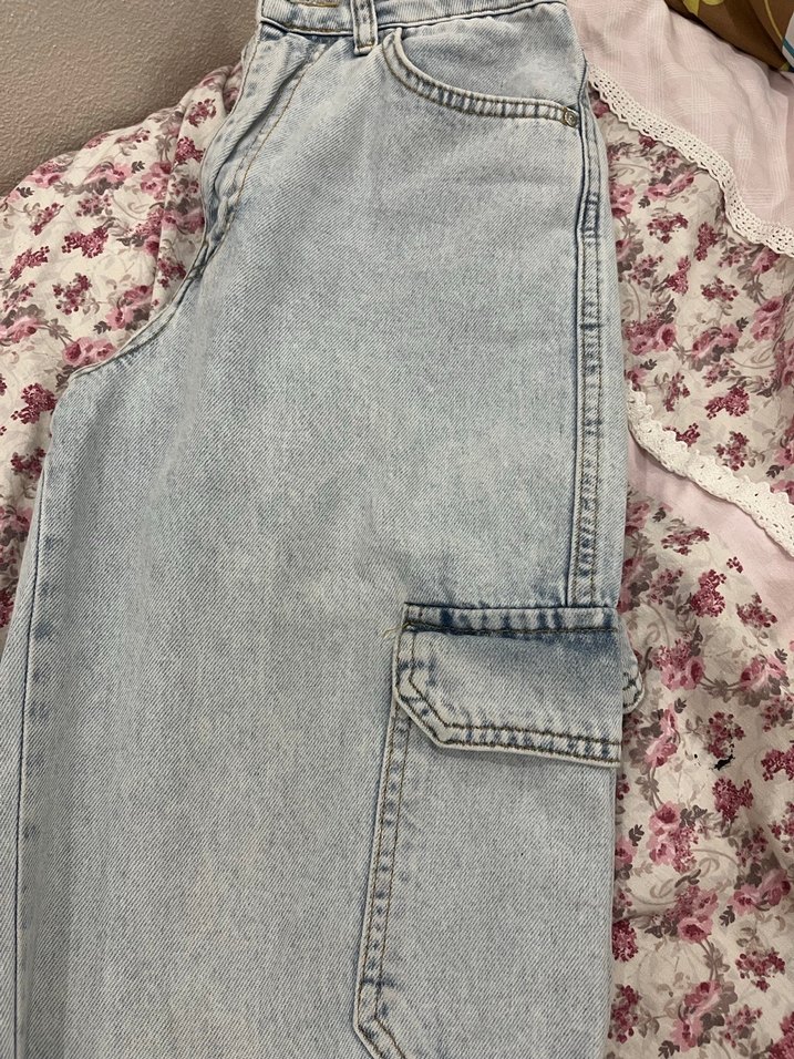 Gri Batik Desenli Düğmeli Midi Kadın Kot Pantolon - Görsel 2