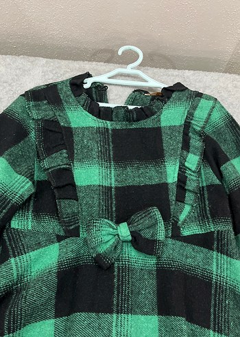 Uzun Kollu Yeşil Kareli Kız Elbisesi - Görsel 2