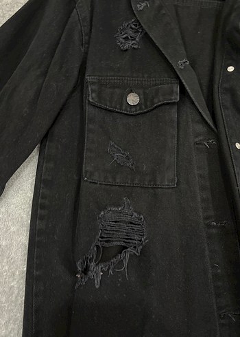 Düğmeli Siyah Kadın Uzun Kot Ceket - Görsel 2