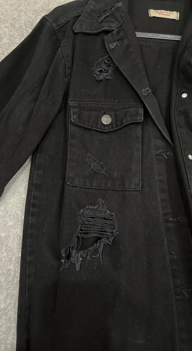 Düğmeli Siyah Kadın Uzun Kot Ceket - Görsel 2