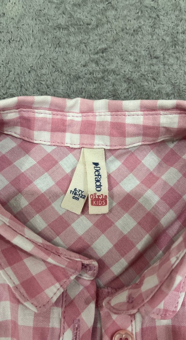 Düğmeli Pembe Kareli çocukGömlek - Görsel 4