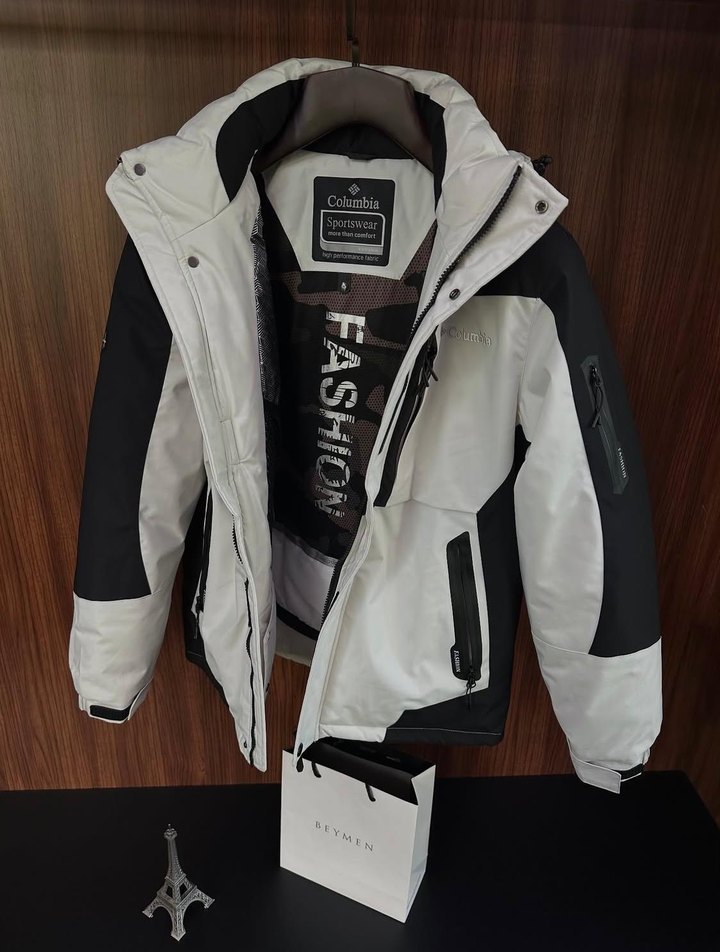 Beyaz Siyah Kapüşonlu Erkek Mont - Görsel 3