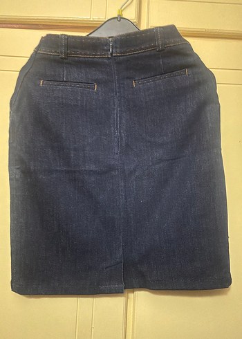 Koyu Lacivert Beli Kemerli Hamile Kot Etek - Görsel 2