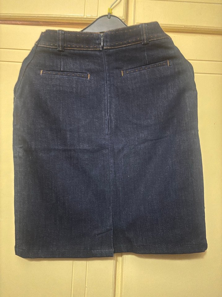 Koyu Lacivert Beli Kemerli Hamile Kot Etek - Görsel 2