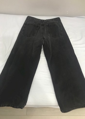 Kadın Siyah Denim Geniş Paça Pantolon - Görsel 2