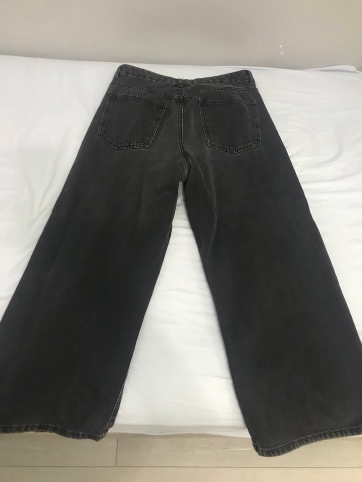 Kadın Siyah Denim Geniş Paça Pantolon - Görsel 2