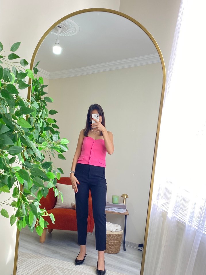 Kadın siyah Batik Desenli Sigara Pantolon - Görsel 2