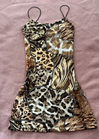 leopar gold mini Elbise