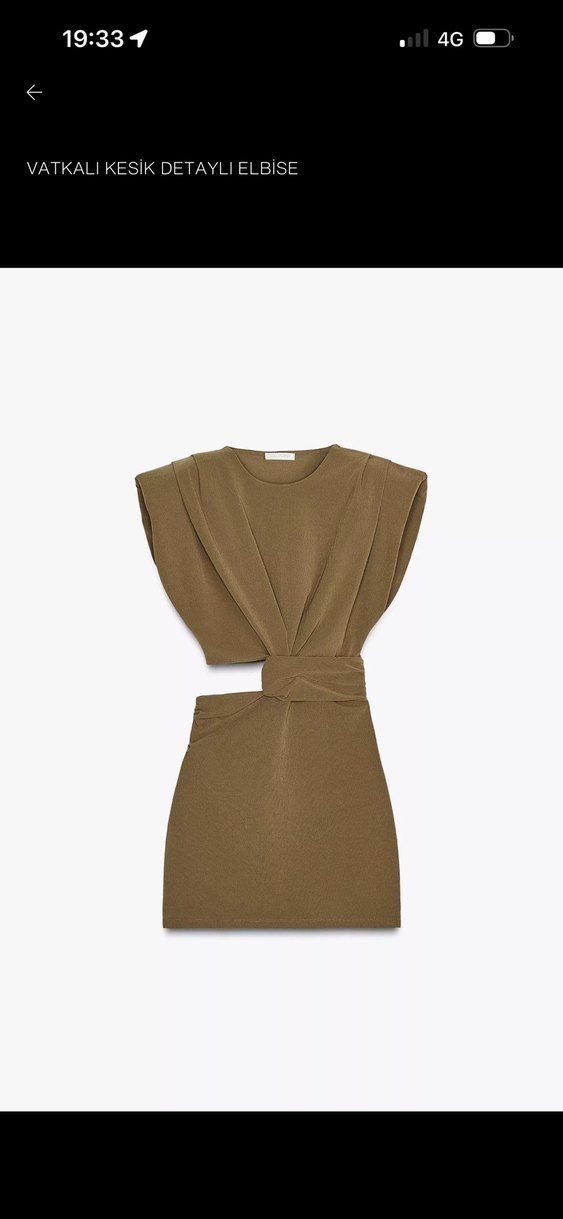 Zara Kemerli Kısa Bej Elbise - Görsel 2