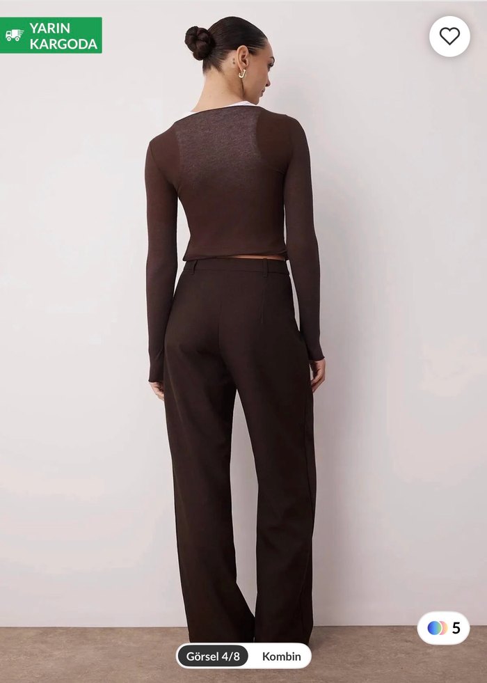 Düğmeli Kahverengi Kadın Kumaş Pantolon - Görsel 2