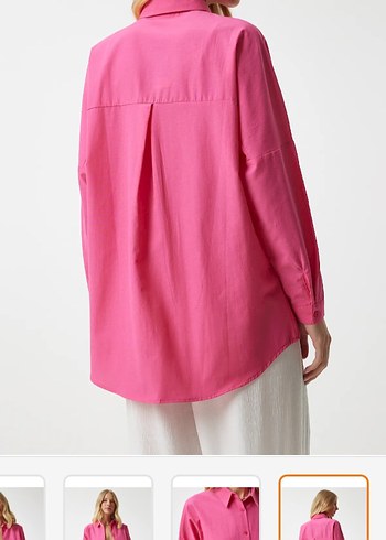 Happiness Pembe V Yaka Salaş Mini Kadın Gömlek(42 beden)