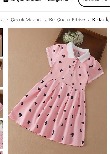 Temu pembe Kız Çocuk V Yaka Kalp Desenli Elbise