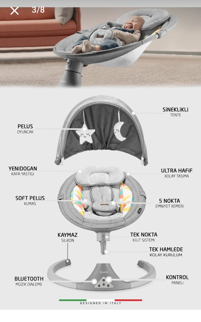 Gri Yenidoğan Bebek ana kucağı Salıncağı ve Sepeti - Görsel 2