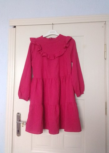 Pembe Kız Çocuk Fırfırlı Keten Elbise