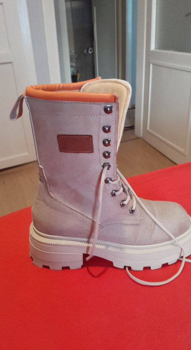 Pembe Süet Yüksek Topuklu Bağcıklı Kadın Bot - Görsel 2