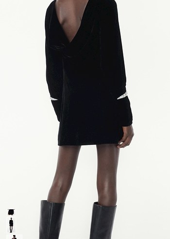 Zara kadife taş işlemeli elbise - Görsel 4