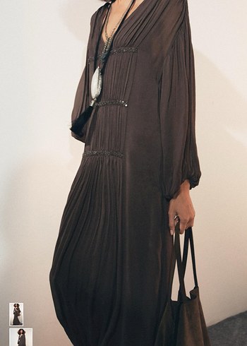 Zara Bohem Tarz Uzun Kahverengi Elbise - Görsel 2