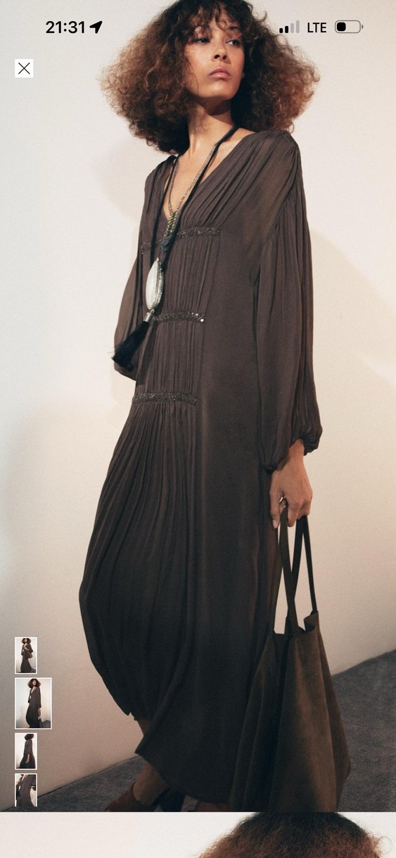 Zara Bohem Tarz Uzun Kahverengi  Elbise - Görsel 2