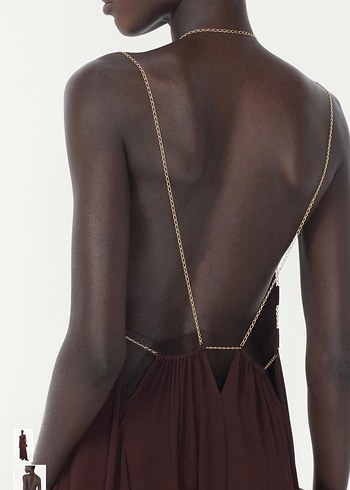 Bordo Zincir Detaylı Uzun Elbise - Görsel 5