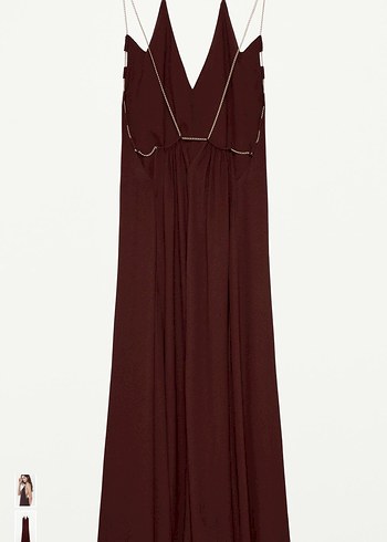 Bordo Zincir Detaylı Uzun Elbise - Görsel 4