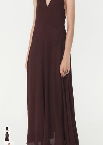 Bordo Zincir Detaylı Uzun Elbise - Görsel 2