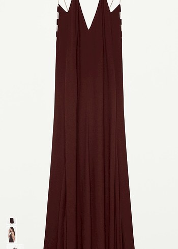 Bordo Zincir Detaylı Uzun Elbise - Görsel 3