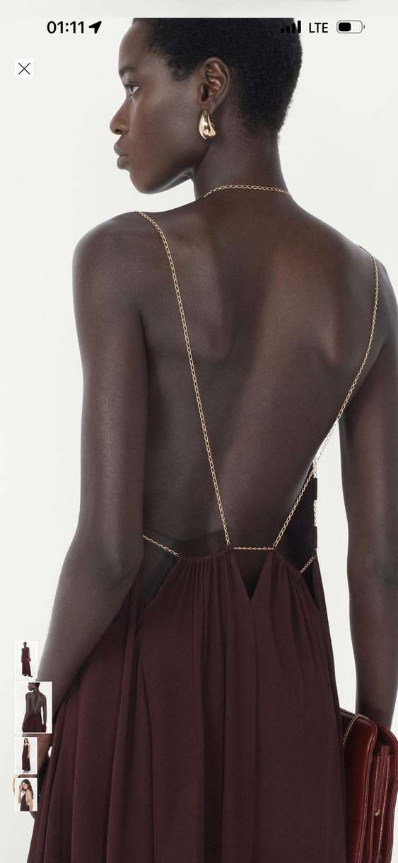 Bordo Zincir Detaylı Uzun Elbise - Görsel 5