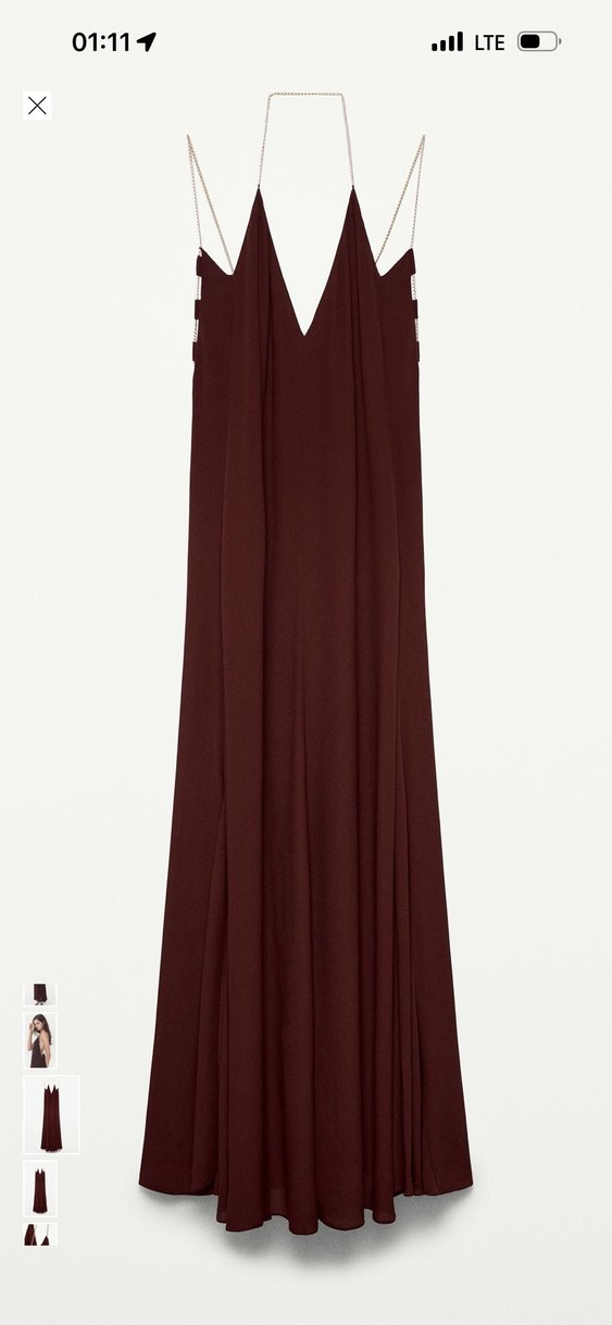 Bordo Zincir Detaylı Uzun Elbise - Görsel 3