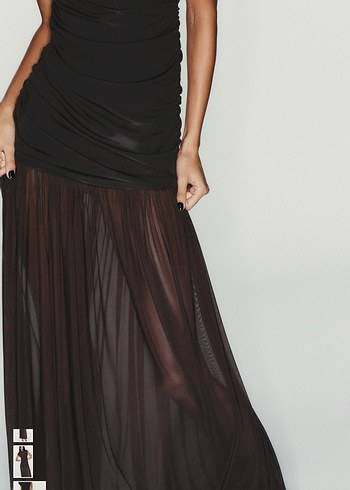Zara kahverengi Uzun Drapeli Yüksek Yakalı Elbise - Görsel 3