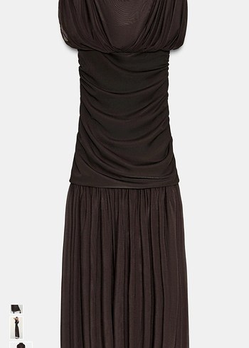 Zara kahverengi Uzun Drapeli Yüksek Yakalı Elbise - Görsel 5