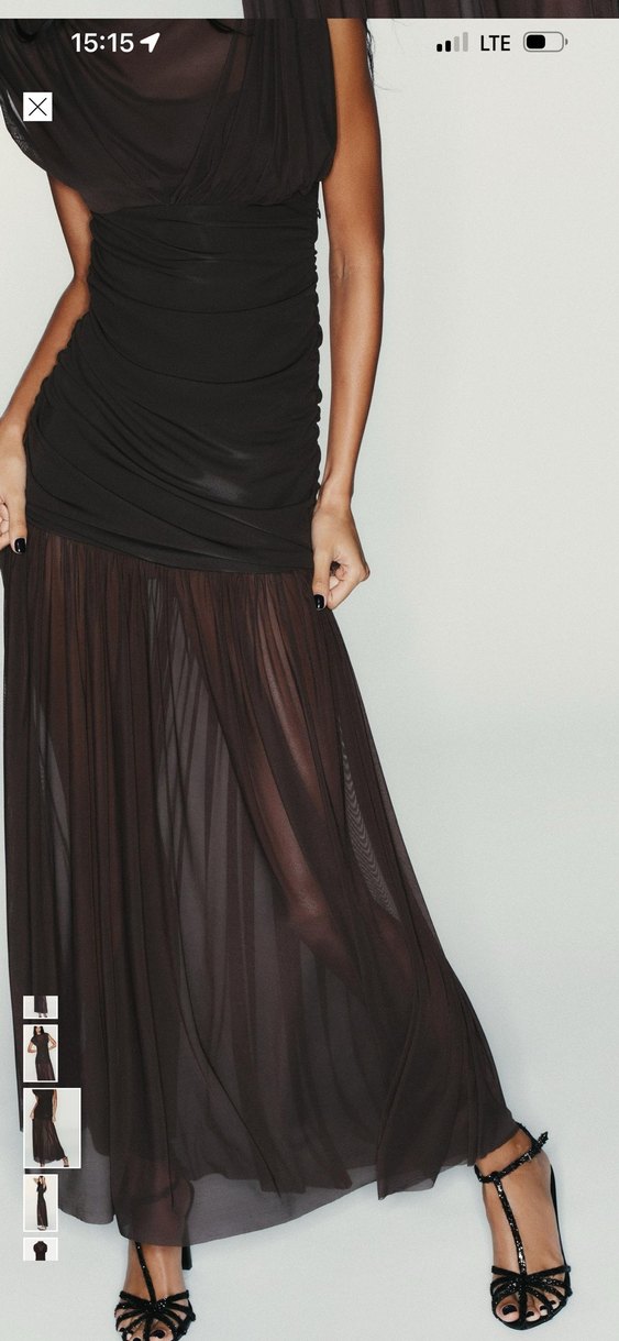 Zara kahverengi Uzun Drapeli Yüksek Yakalı Elbise - Görsel 3