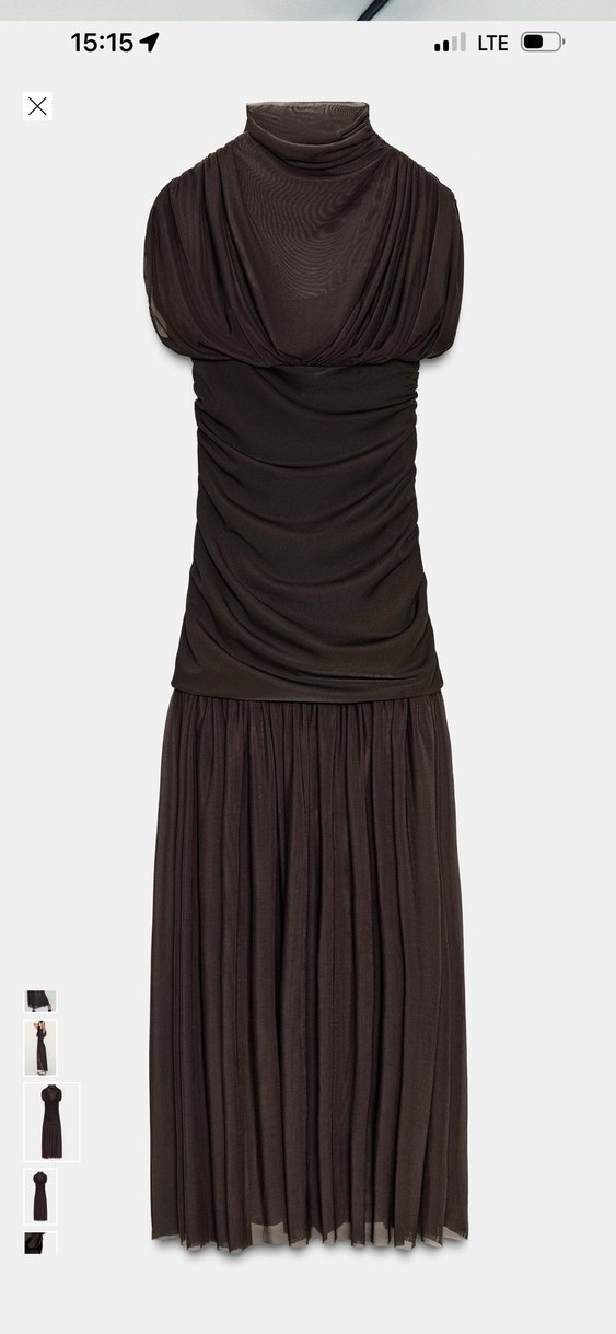 Zara kahverengi Uzun Drapeli Yüksek Yakalı Elbise - Görsel 5