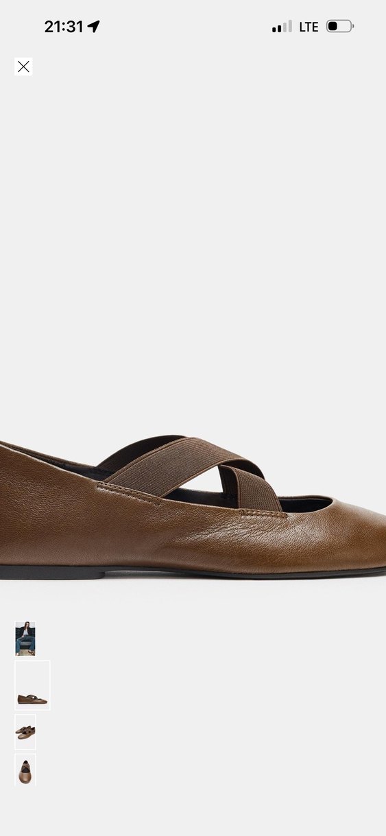 Zara Kahverengi Deri Kadın Babetler - Görsel 4