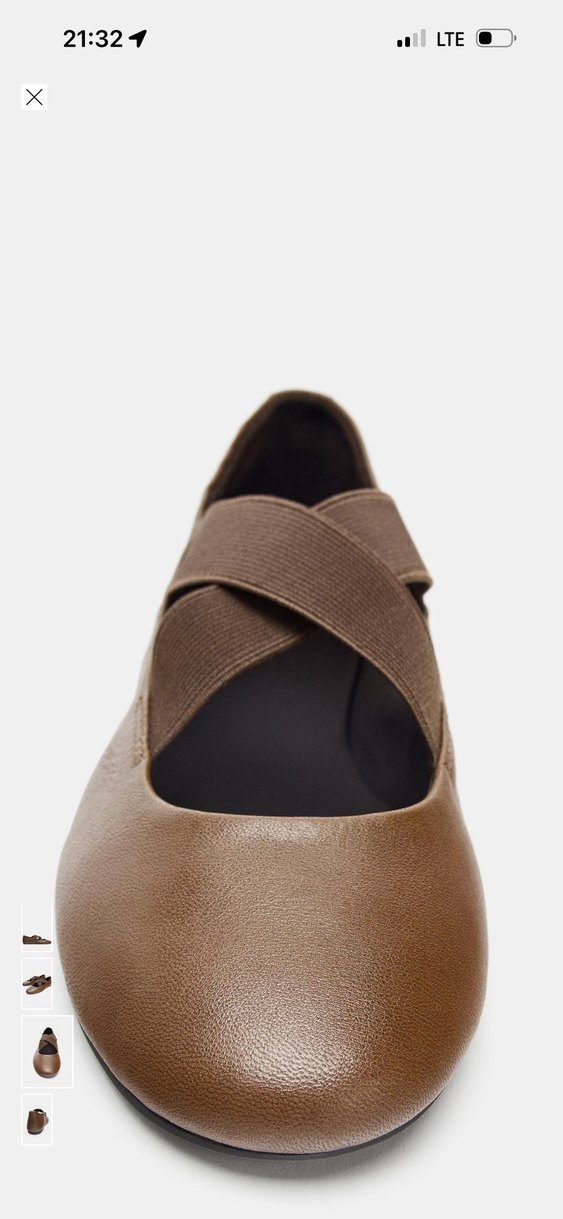 Zara Kahverengi Deri Kadın Babetler - Görsel 2